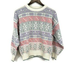 Jantzen Womens Vintage Sweater Size L Pastel Nordic Fair Isle Crew Knit Acrylic